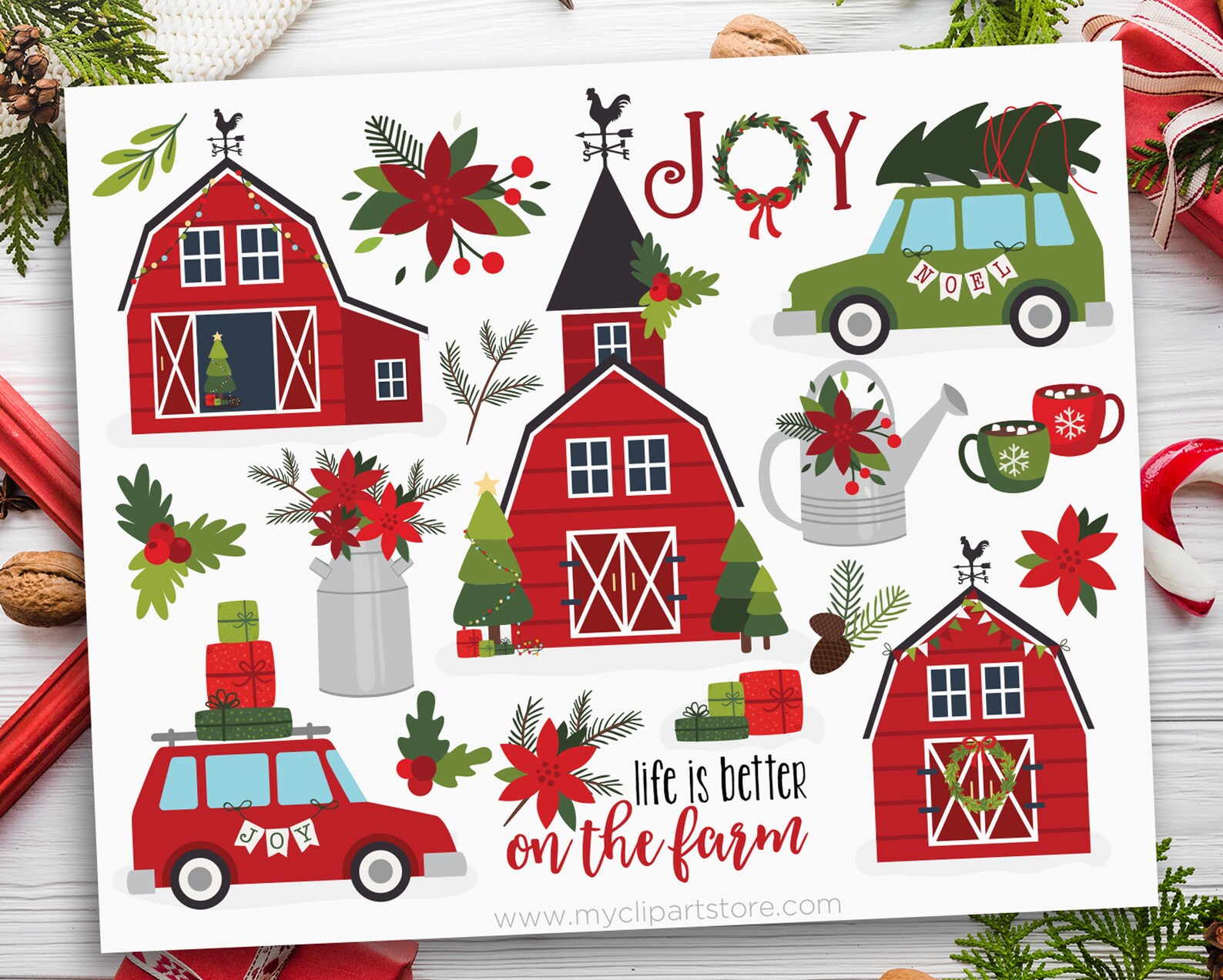 Christmas Farm Clipart Rustic Farm House Red Barn Svg Farm - Etsy