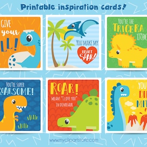 Cartões de notas de positividade de dinossauro para crianças, afirmação, notas inspiradoras de lancheira, download digital