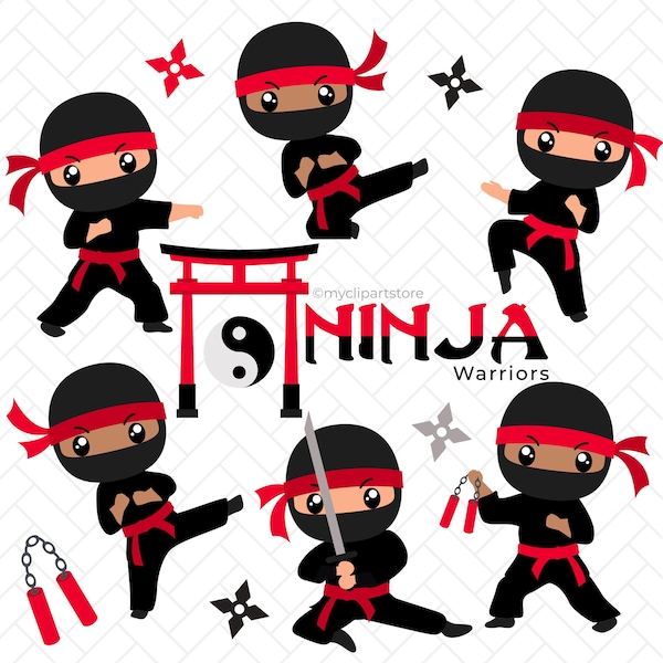 Ninja Clipart: Martial Arts, Taekwondo png, Karate Boys, Warriors, Secret Assassin, Samurai Sword, 030, Chibi Ninja SVG (Digital Download)