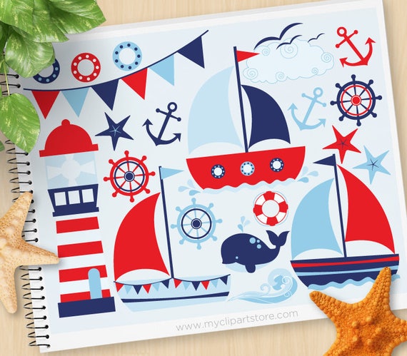 Download Sailing Away Boy Clipart Nautical Sailboat Bunting Lighthouse Anchor Clip Art Commercial Use Sublimation Htv Svg By Myclipartstore Catch My Party