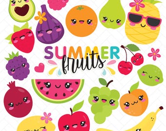 Cute Summer Fruits Clipart: Twotti-Fruity, Tutti Frutti Birthday Party Invitation, Bright Tropical Fruit Illustrations - (Digital Download)