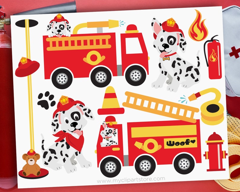 Fire Engine svg, Firefighter Clipart, Dalmatian, Fire Truck svg, Fireman svg Digital Download Sublimation Design SVG, EPS, PNG image 1