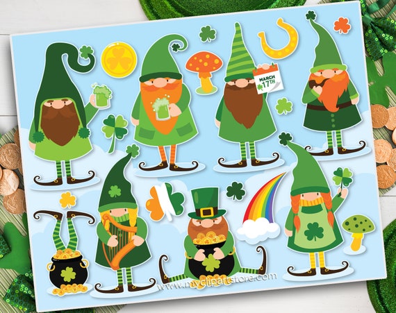 Download St Patrick S Day Gnomes Clipart Dwarves Elves Leprechaun Irish Ireland Scandinavian Gnomes Commercial Use Sublimation Htv Svg By Myclipartstore Catch My Party PSD Mockup Templates