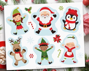 Christmas Clipart, Santa, Elves Making Snow Angels (Digital Download)