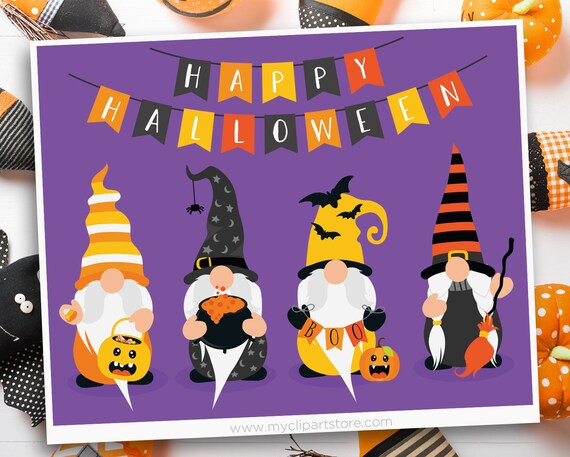 Halloween Gnomes Clipart, witch, broom, candy corn, cauldron, trick or treat, Scandinavian Gnomes, Commercial Use, Sublimation, HTV, SVG Il_570xn