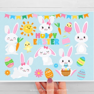 Easter Bunny, Hoppy Easter, Happy Easter Clipart, bunny, rabbit, easter egg hunt Digital Download Sublimation Design SVG, EPS, PNG image 2