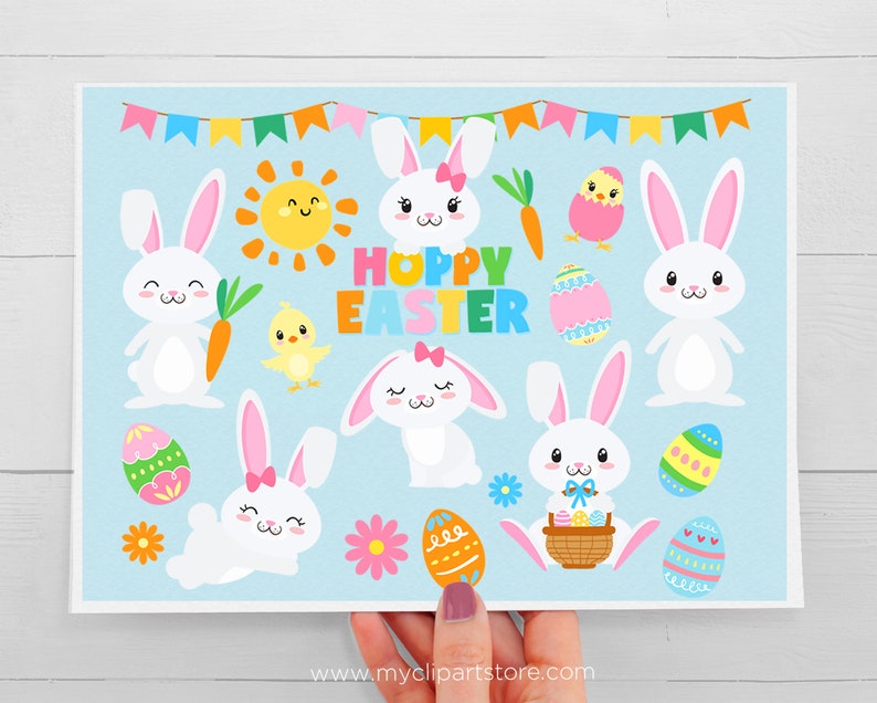 Easter Bunny, Hoppy Easter, Happy Easter Clipart, bunny, rabbit, easter egg hunt Digital Download Sublimation Design SVG, EPS, PNG image 2