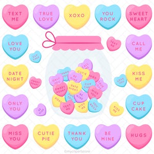 Conversation Hearts Clipart, Sweetheart Candy, Valentine&#39;s Day Hearts, Sweets, Candy Jar - Digital Download | Sublimation | SVG, EPS, PNG