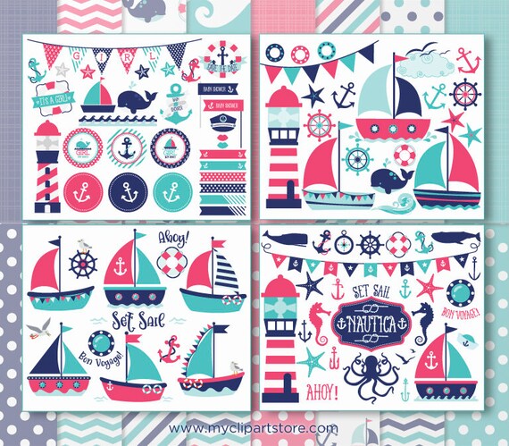 Download Nautical Clipart Bundle Pink And Blue Sailing Clip Art Sail Boats Ships Ocean Sea Anchor Whale Commercial Use Vector Clip Art Svg By Myclipartstore Catch My Party
