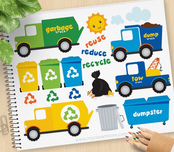 Recycle Vehicles Svg Clipart Garbage Truck Tow Truck Dump Truck Dumpster Trash Can Waste Transport Commercial Use Sublimation Htv By Myclipartstore Catch My Party