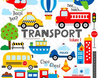 Stadt Transport Fahrzeuge Clipart: Autos, Lastwagen, Züge, Jungen, Kinderzimmer Dekor, Babyparty, Geburtstagseinladung (digitaler Download)