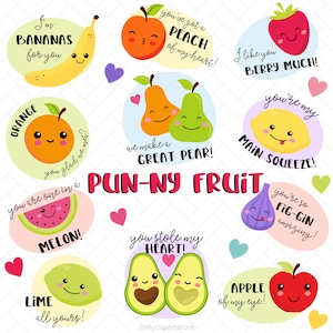 Clipart de frutas para o Dia dos Namorados - Carinhas engraçadas e kawaii (Download digital)