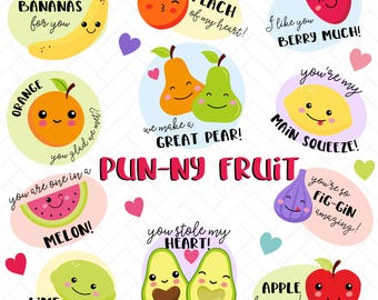 Valentine's Day Fruit Clipart - Funny Kawaii Faces (Digital Download)