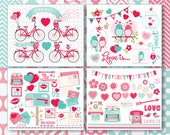 Valentine 39 s Day Clipart Bundle 1, love birds, old typewriter, bicycles, love letters, mailbox, camera, Commercial use vector clip art, SVG