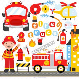 Red Fire Engine Clipart: Rescue, Fire Truck svg, Firefighter PNG, Transportation Graphics, Boys’ Birthday Party Decor, (Digital Download)