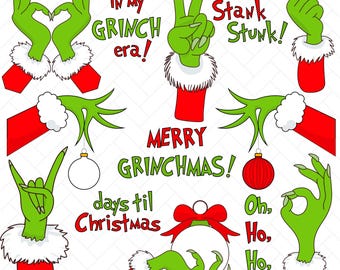 Grinch Christmas Clipart Bundle: Quirky Christmas, Funny Santa (Digital Download)
