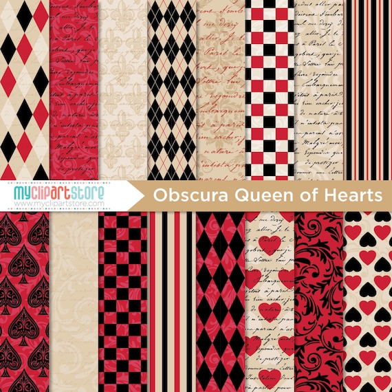Download Digital Paper Gothic Obscura Queen of Hearts Scrapbook | Etsy