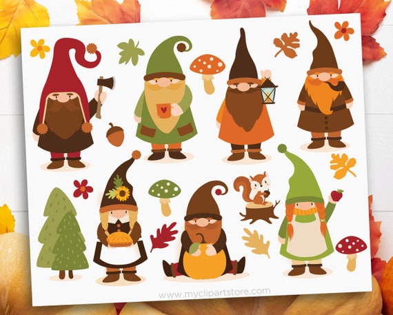 Scandinavian Fall Gnome Clipart, Tomte, dwarf, Tomtenisse, Autumn, Yuletide, Personal and Clip Art Commercial Use , Sublimation, HTV, SVG Il_570xn