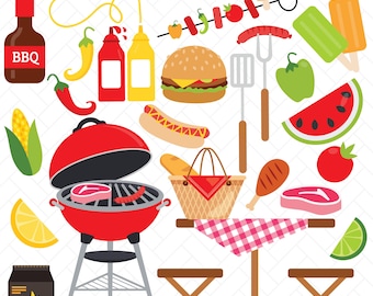 Summer Grilling Clipart: Outdoor Picnic, BBQ Sauce, King of the Grill, Picnic Table, Father's Day (Digital Download)