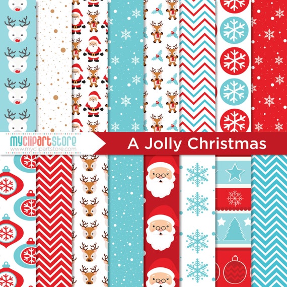 Digital Paper - Jolly Christmas, Scrapbook Paper, Digital Pattern, Commercial Use, JPEG, PDF sublimation, png Il_570xn