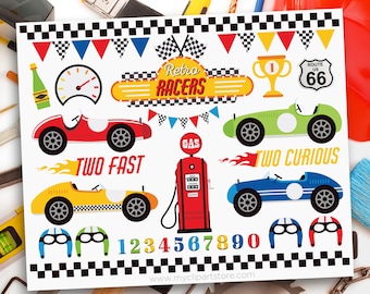 Two Fast Racing Clipart, 2 Fast Race Cars, Boy Birthday, Formula One, Grand Prix - Digital Download | Sublimation Design | SVG, EPS, PNG