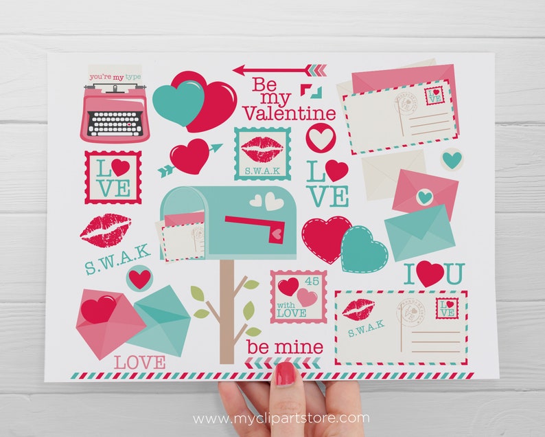 Valentine Mail Clipart, Valentine's Day, Old Typewriter, Mailbox svg, Love Letters Digital Download Sublimation Design SVG, EPS, PNG image 2