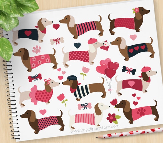 Valentine Doxies Svg Clipart Dachshunds Valentine S Day Puppy Love Puppies Dog Wearing Shirt Commercial Use Sublimation Htv Vector By Myclipartstore Catch My Party