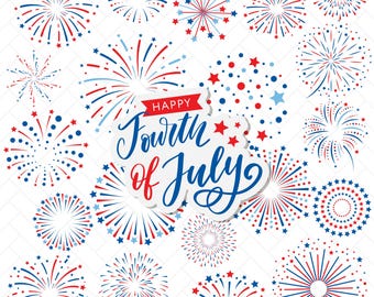4th of July Clipart: Fireworks, Happy Independence Day, Patriotic Flyer and Party Invitation Graphic Illustrations - (Digital Download)