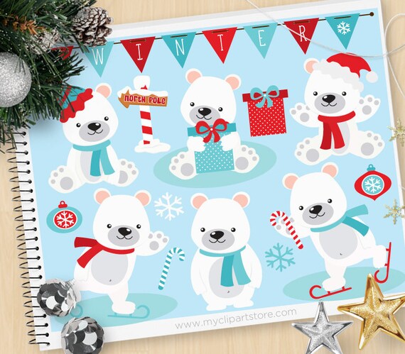 Download Polar Bears Clipart Christmas Bears North Pole Winter Bears Arctic Animals Snowflakes Clip Art Commercial Use Sublimation Htv Svg By Myclipartstore Catch My Party