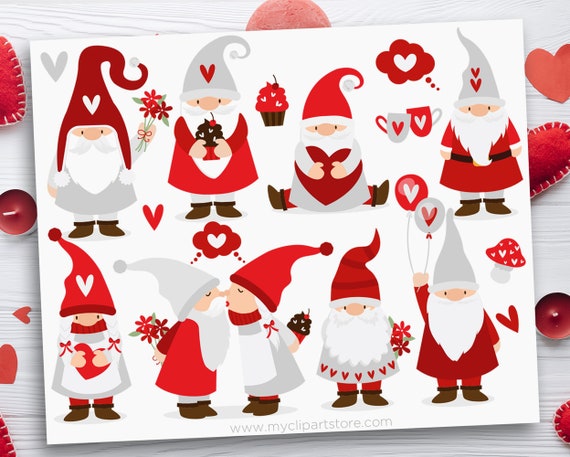 Valentine Gnome Clipart, Valentine Gnomes SVG, Valentine Sublimation Design, Digital Download Il_570xn