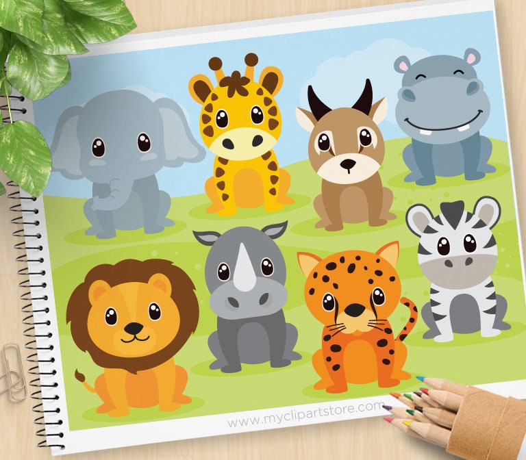 Safari Animals Clipart lion giraffe rhino hippo zebra | Etsy
