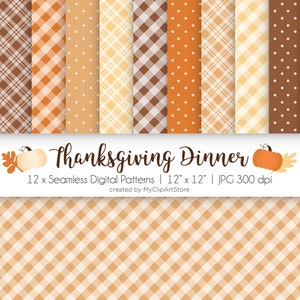 Thanksgiving Digital Paper, Farmhouse, Fall, Autumn, Plaid, Gingham, Check, Table Cloth, (Instant Download) JPG, PDF