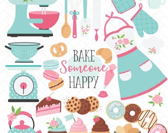 Vintage Bakery & Dessert Clipart: Cute Cottagecore Baking Illustrations with Pastries for Recipe Binder, Gift for Mom (Digital Download)