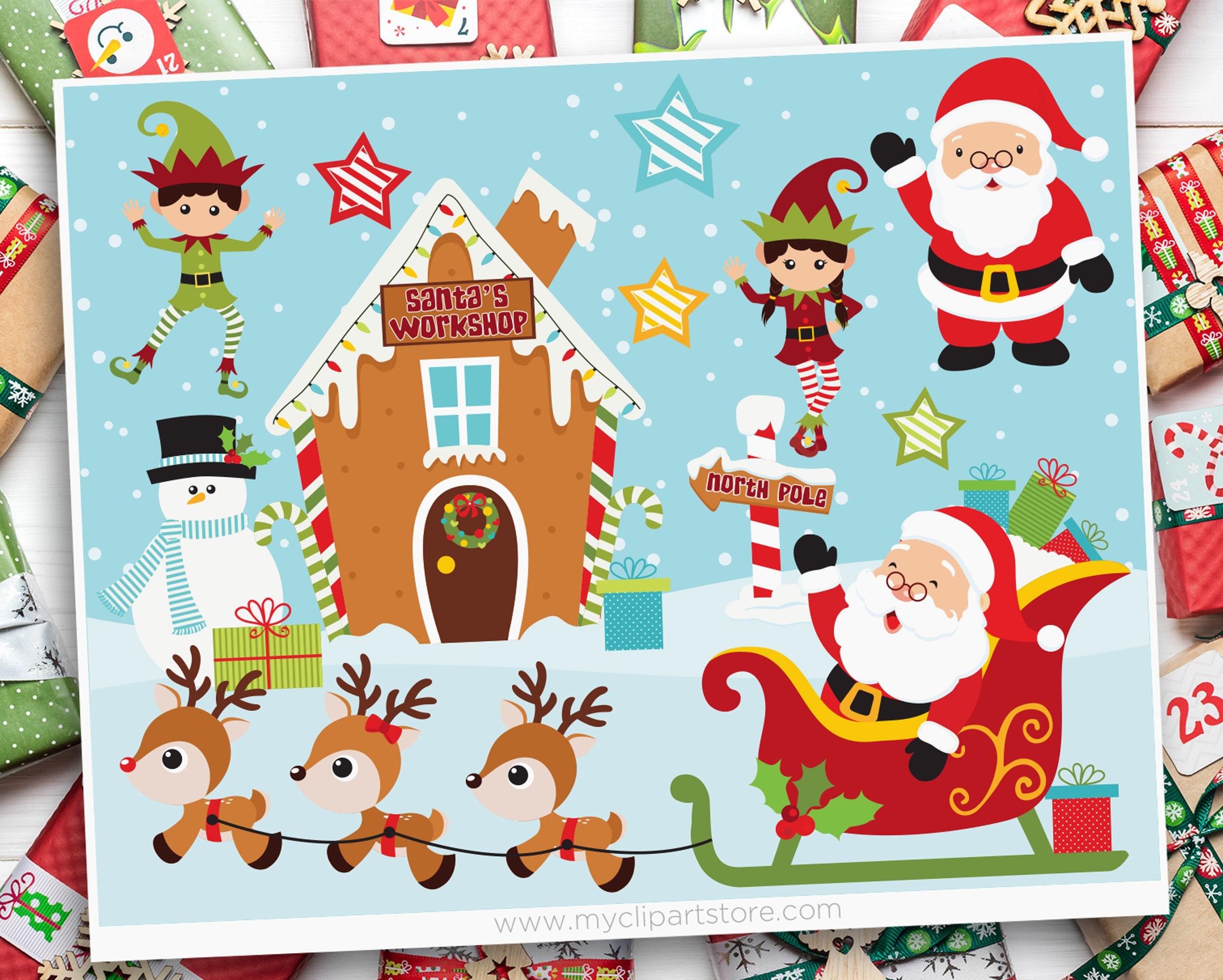 Christmas Clipart Santa's Workshop Reindeer Svg North - Etsy UK