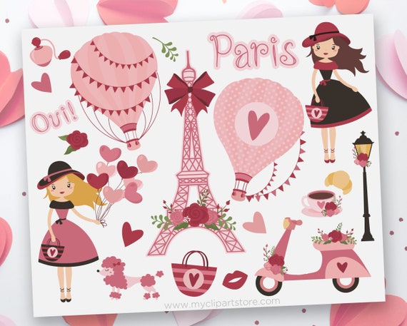 Download Valentine S Day Clip Art Eiffel Tower Svg Paris Girl Clipart French Poodle Hot Air Balloon Svg Digital Clipart By Myclipartstore Catch My Party
