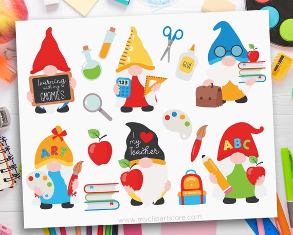 School Gnomes Clipart, Back to School svg, Teacher Gnome, Graduation - Digital Download | Sublimation Design | SVG, EPS, PNG Il_570xn