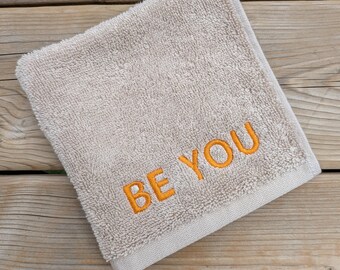 Embroidered Cotton Face Towel, Personalized Encouragement Message, Self Care Gift