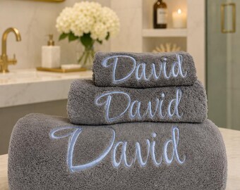 Personalized 100% Cotton Bath Towel Set, Custom Embroidered Spa Gift