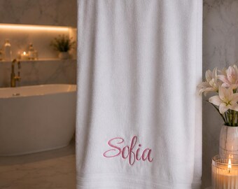 Personalized Cotton Bath Towel | Embroidered Name, Initials | Made in Canada