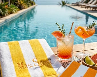 Personalized Embroidered  Towel, Cabana Stripe Cotton Pool Towel, Vacation Gift