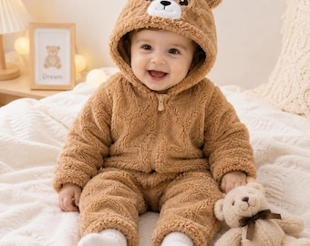 Plush Panda Baby Hooded Romper, Footed Fleece Jumpsuit, Warm Infant Outfit