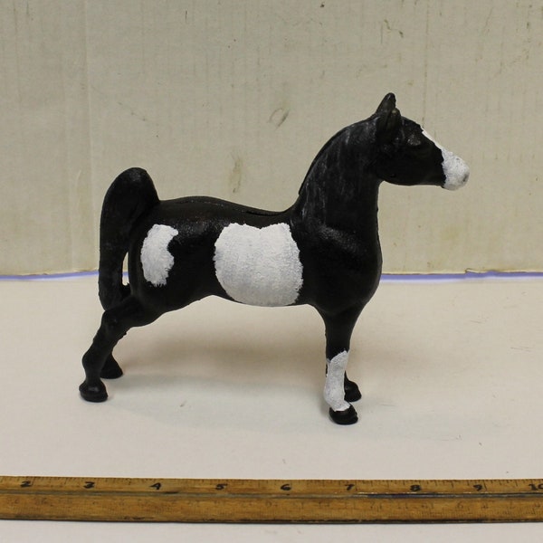 Custom Cast Iron Pinto Paint Horse Bank Figurine Black Saddlebred Arabian Morgan Creations by Cathy