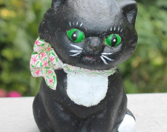 Custom Cast Iron Bank Cat Mittens the Kitten Black and White Kitty Figurine Doorstop Paperweight Hand Painted Creations by Cathy