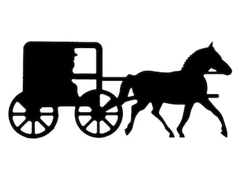 Digital Download - Amish Horse and Buggy Equine Black Silhouette Profile with Blank Background