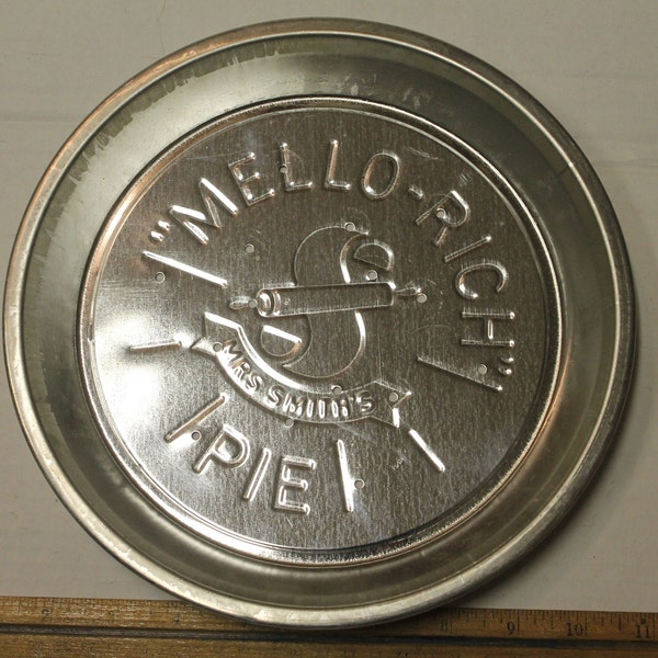 Vintage Unused Tin Mello-Rich Mrs. Smith's Logo Pie Baking Dish Pan Plate New Old Stock