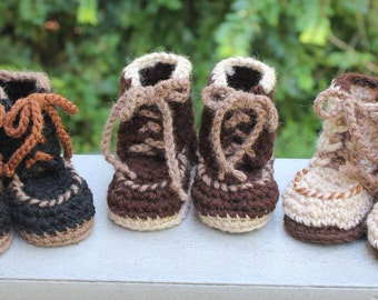 Handmade Baby Booties - Work or Hiking Boots - Choice of Colors - Crochet by Cathy