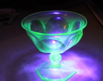 Vintage Uranium Glass Sherbet Bowls - Set of 2 Antique Depression Dishes
