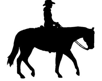 Western Pleasure Horse and Rider Equine Decal Black Silhouette Profile Sticker on a Clear Background - Not Waterproof