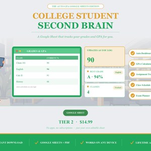Fogli Google per la pianificazione scolastica / Calcolatore automatico della media dei voti, monitoraggio dei voti e dei compiti (download digitale)