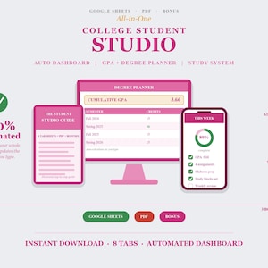Student Dashboard Google Sheets | All-in-One College Planner, Auto GPA & Degree Tracker (Digital Download)